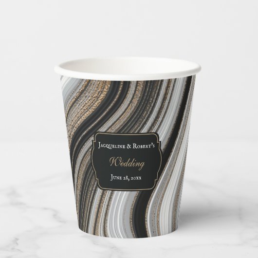 Elegant Black and Gold Marble Wedding 紙コップ (正面)