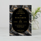 Elegant Black and Gold Marbled Wedding Invitation 箔招待状 (立ち正面)