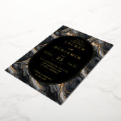 Elegant Black and Gold Marbled Wedding Invitation 箔招待状 (回転した状態)