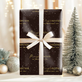 Elegant Black and Gold Merry Christmas Family Name ラッピングペーパー