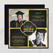 Elegant Black and Gold Modern Class of 2022  招待状 (正面/裏面)