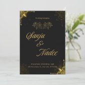Elegant Black and Gold Modern Wedding Invitation 招待状 (スタンド正面)