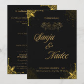 Elegant Black and Gold Modern Wedding Invitation 招待状 (正面/裏面)