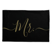 Elegant Black and Gold Mr. Mrs. Script Newlywed 枕カバー (裏面-左)