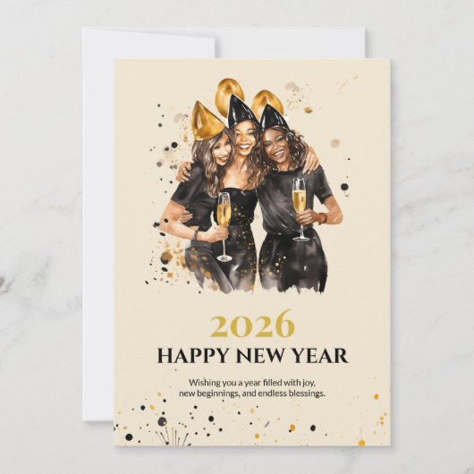 Elegant Black and Gold New Year Greeting Card シーズンカード (正面)