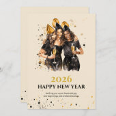 Elegant Black and Gold New Year Greeting Card シーズンカード (正面/裏面)