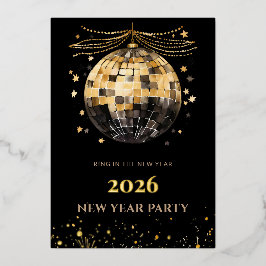 Elegant Black and Gold New Year Invitation Card 箔招待状