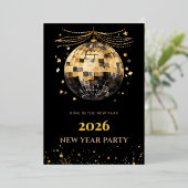 Elegant Black and Gold New Year Invitation Card 箔招待状 (立ち正面)