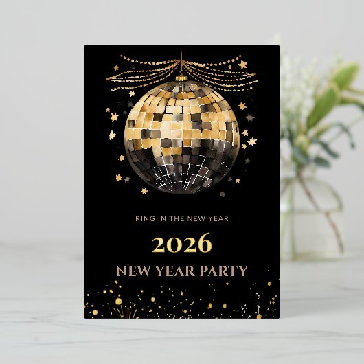 Elegant Black and Gold New Year Invitation Card 箔招待状 (立ち正面)