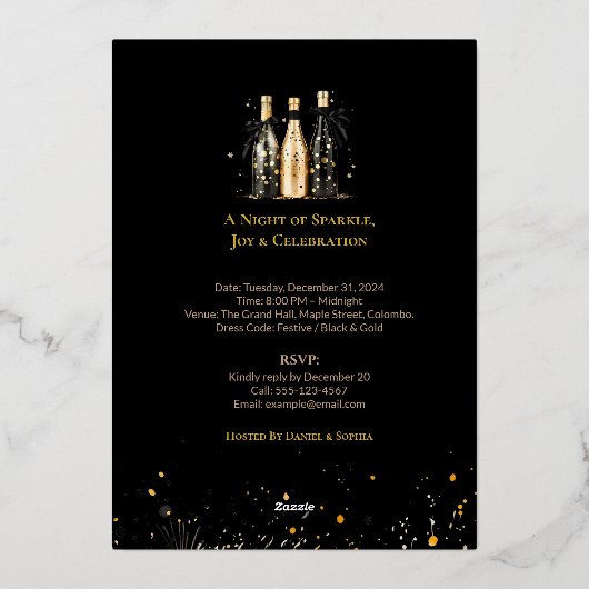 Elegant Black and Gold New Year Invitation Card 箔招待状 (裏面)