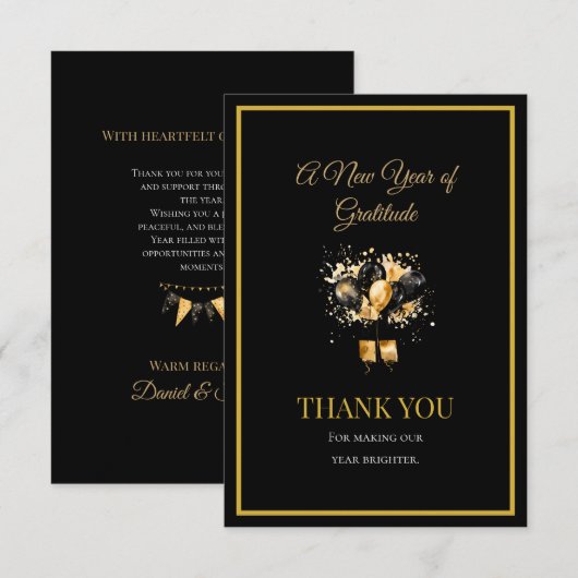 Elegant Black And Gold New Year Thank You Card サンキューカード (正面/裏面)