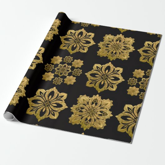 Elegant Black and Gold Ornate Christmas Wrapping P ラッピングペーパー (アンロールド)