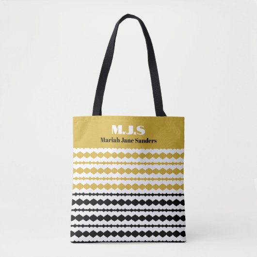 Elegant Black and Gold Pattern Initials and Name トートバッグ (正面)