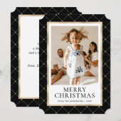 Elegant Black and Gold Photo Merry Christmas Card シーズンカード (正面/裏面)