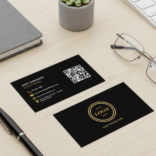 Elegant Black and Gold QR Code Modern Professional 名刺