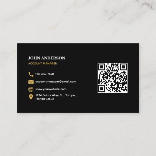 Elegant Black and Gold QR Code Modern Professional 名刺 (正面)