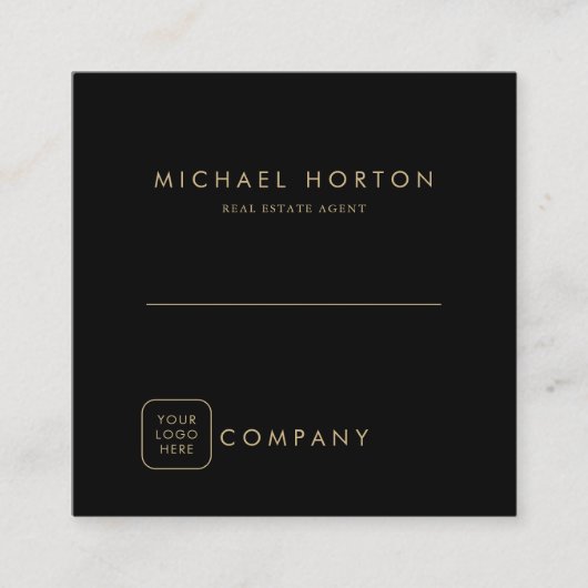 Elegant Black and Gold Real Estate Agent スクエア名刺 (正面)