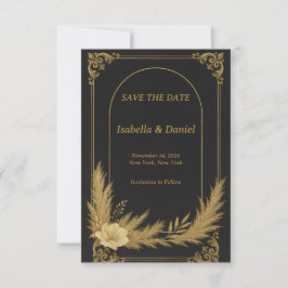 Elegant Black and Gold Save the Date Card セーブザデート
