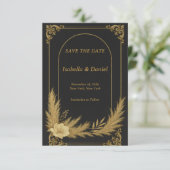 Elegant Black and Gold Save the Date Card セーブザデート (スタンド正面)