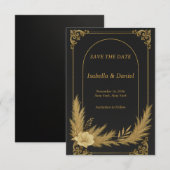 Elegant Black and Gold Save the Date Card セーブザデート (正面/裏面)