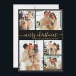 Elegant Black and Gold Script 5 Photo Christmas シーズンカード<br><div class="desc">Modern Elegant Simple Calligraphy Black and Gold Script 5 Photo Collage Merry Christmas Holiday Card. This festive, minimalist, five (5) photo holiday greeting card template features a pretty grid photo collage and says „Merry Christmas”! The „Merry Christmas” greeting text is written in a beautiful whimsical swirly hand lettered swash-tail font...</div>