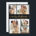 Elegant Black and Gold Script 5 Photo Christmas シーズンカード<br><div class="desc">Modern Elegant Simple Calligraphy Black and Gold Script 5 Photo Collage Merry Christmas Holiday Card. This festive, minimalist, five (5) photo holiday greeting card template features a pretty grid photo collage and says „Merry Christmas”! The „Merry Christmas” greeting text is written in a beautiful whimsical swirly hand lettered swash-tail font...</div>