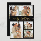 Elegant Black and Gold Script 5 Photo Christmas シーズンカード (正面/裏面)