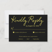 Elegant Black and Gold Script Wedding RSVP Card (正面)