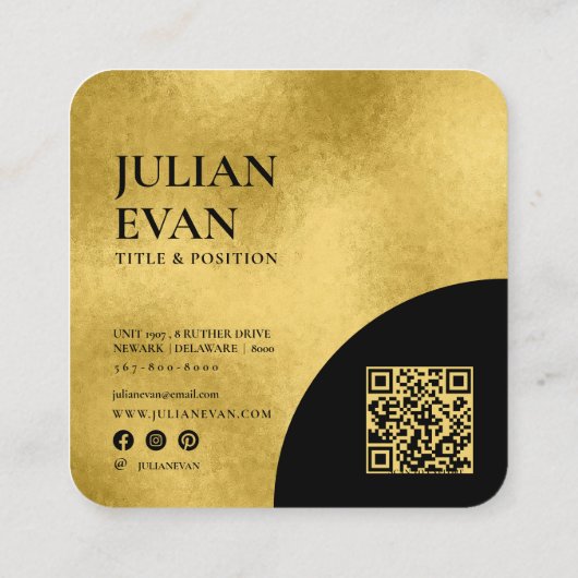 Elegant Black and Gold Shiny Glitter Beauty スクエア名刺 (裏面)