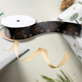 Elegant Black and Gold Star pattern サテンリボン