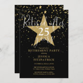 Elegant Black And Gold Stars Retirement Party 招待状 (正面/裏面)