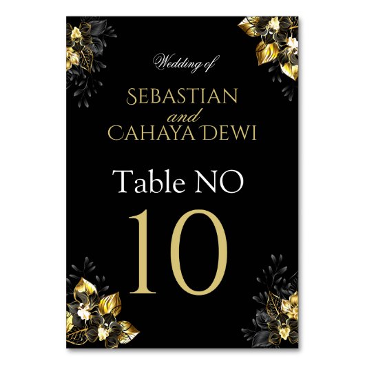 Elegant black and gold summer wedding テーブルナンバー (正面)
