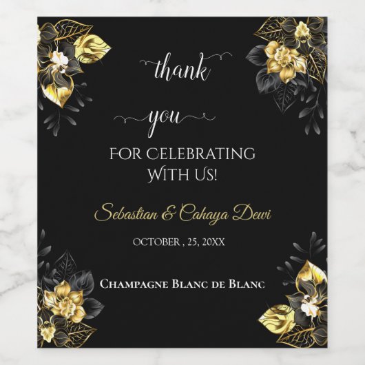 Elegant black and gold summer wedding ワインラベル (シングルラベル)
