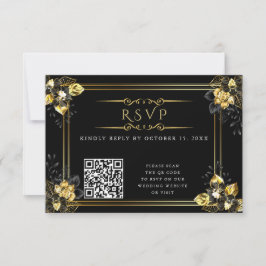 Elegant black and gold summer wedding 出欠カード