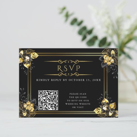 Elegant black and gold summer wedding 出欠カード (スタンド正面)