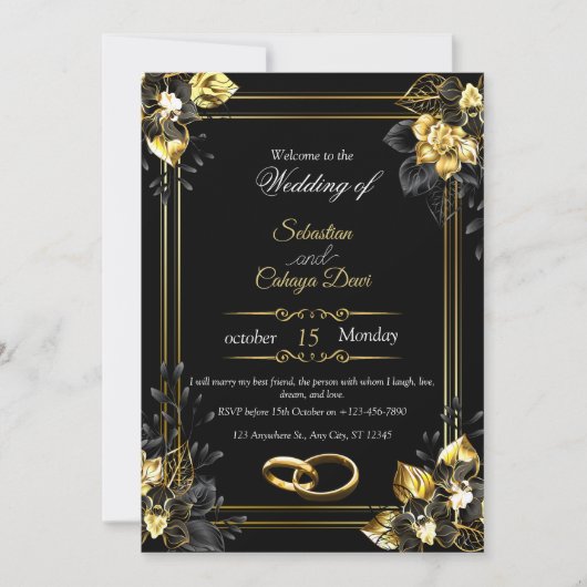 Elegant black and gold summer wedding 招待状 (正面)
