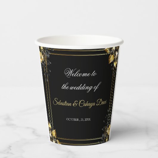 Elegant black and gold summer wedding 紙コップ (裏面)