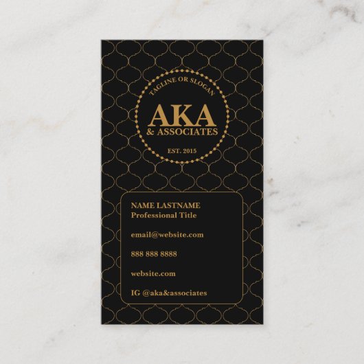 Elegant Black and Gold Trellis Business Monogram 名刺 (正面)