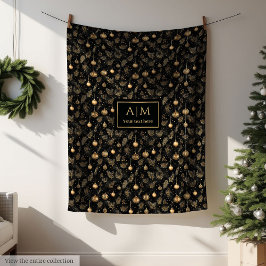 Elegant black and gold watercolor festive throw フリースブランケット