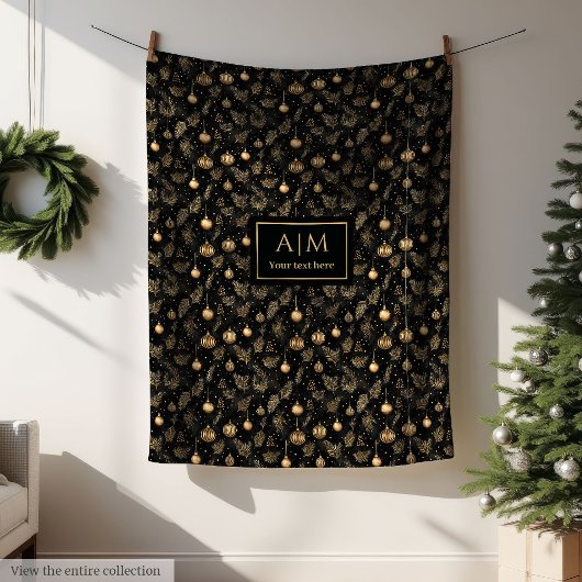 Elegant black and gold watercolor festive throw フリースブランケット