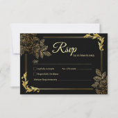Elegant Black and Gold Wedding  出欠カード (正面)