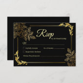 Elegant Black and Gold Wedding 出欠カード (正面/裏面)