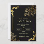 Elegant Black and Gold Wedding  招待状 (正面)