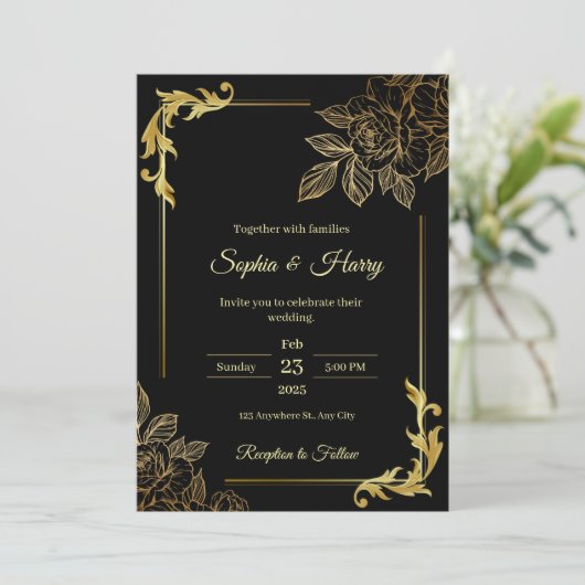 Elegant Black and Gold Wedding  招待状 (スタンド正面)