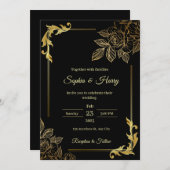 Elegant Black and Gold Wedding  招待状 (正面/裏面)