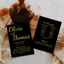 Elegant Black and Gold Wedding Ceremony Program  プログラム