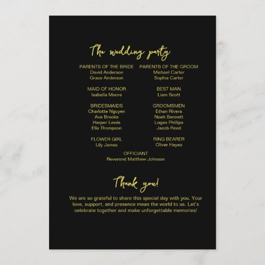Elegant Black and Gold Wedding Ceremony Program  プログラム (裏面)