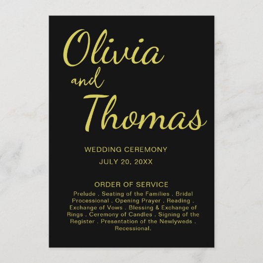 Elegant Black and Gold Wedding Ceremony Program  プログラム (正面)