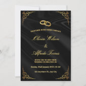Elegant Black and Gold Wedding Invitation 招待状 (正面)