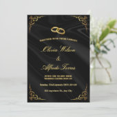 Elegant Black and Gold Wedding Invitation 招待状 (スタンド正面)